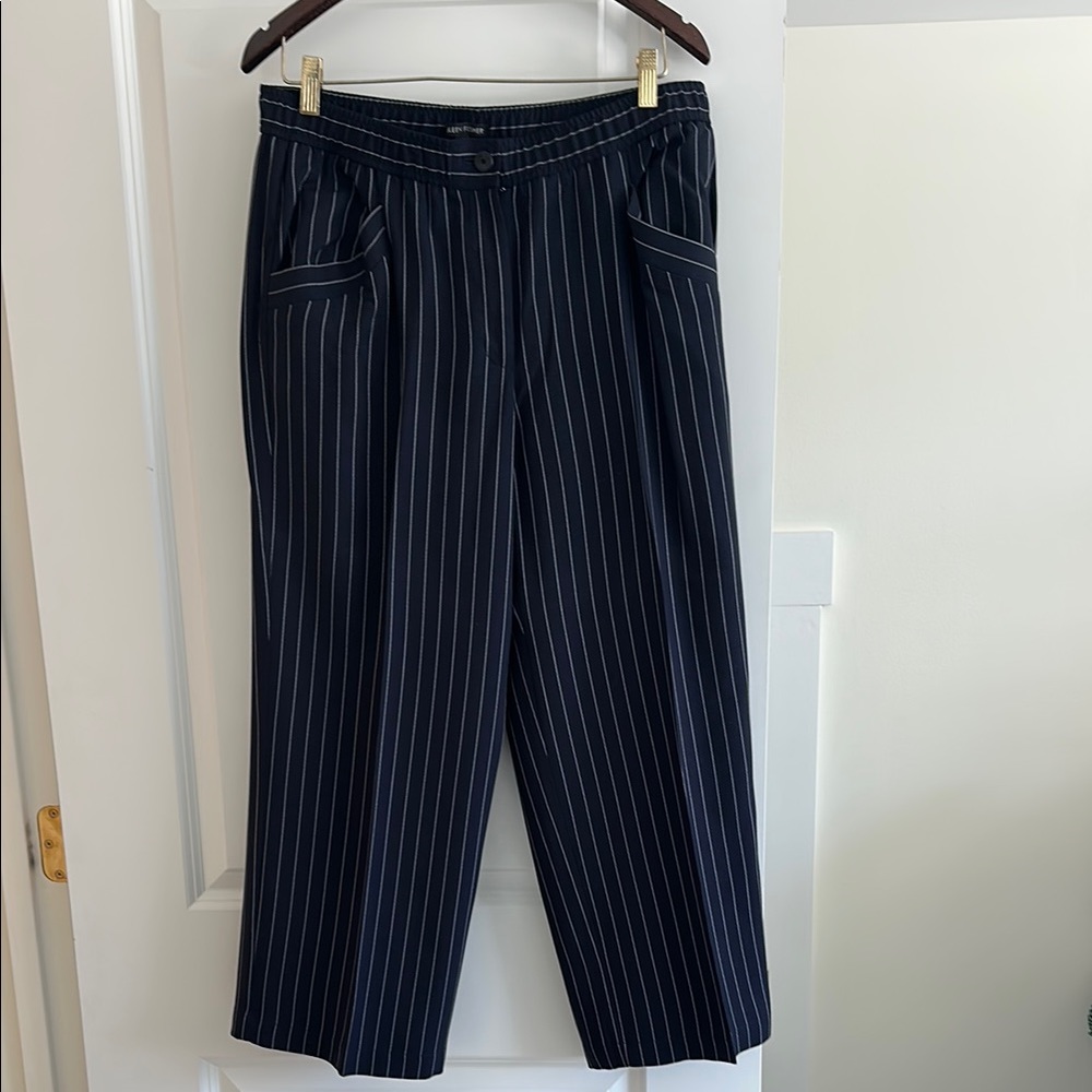 Eileen Fisher Navy Pin Stripe Cropped Pants